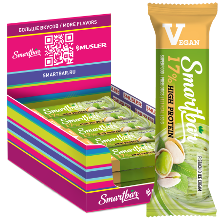 Батончик мюсли SmartBar VEGAN PROTEIN "Фисташковое мороженое" (веган, на растительной основе), 25 шт. х 30 г